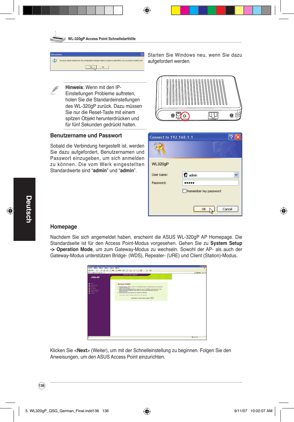 Deutsch | Asus WL-320gP User Manual | Page 137 / 361