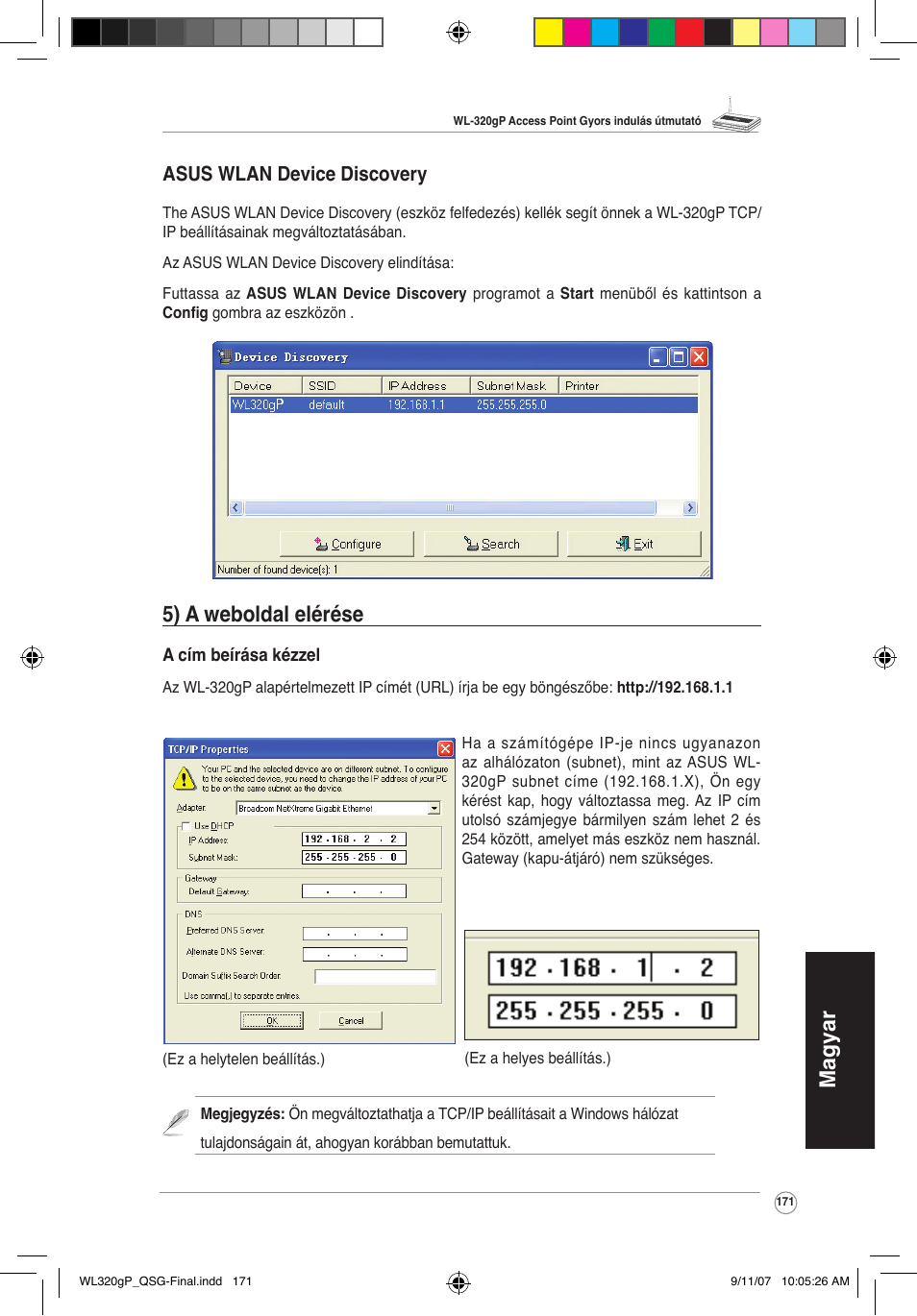 Magyar, 5) a weboldal elérése, Asus wlan device discovery | Asus WL-320gP User Manual | Page 172 / 361
