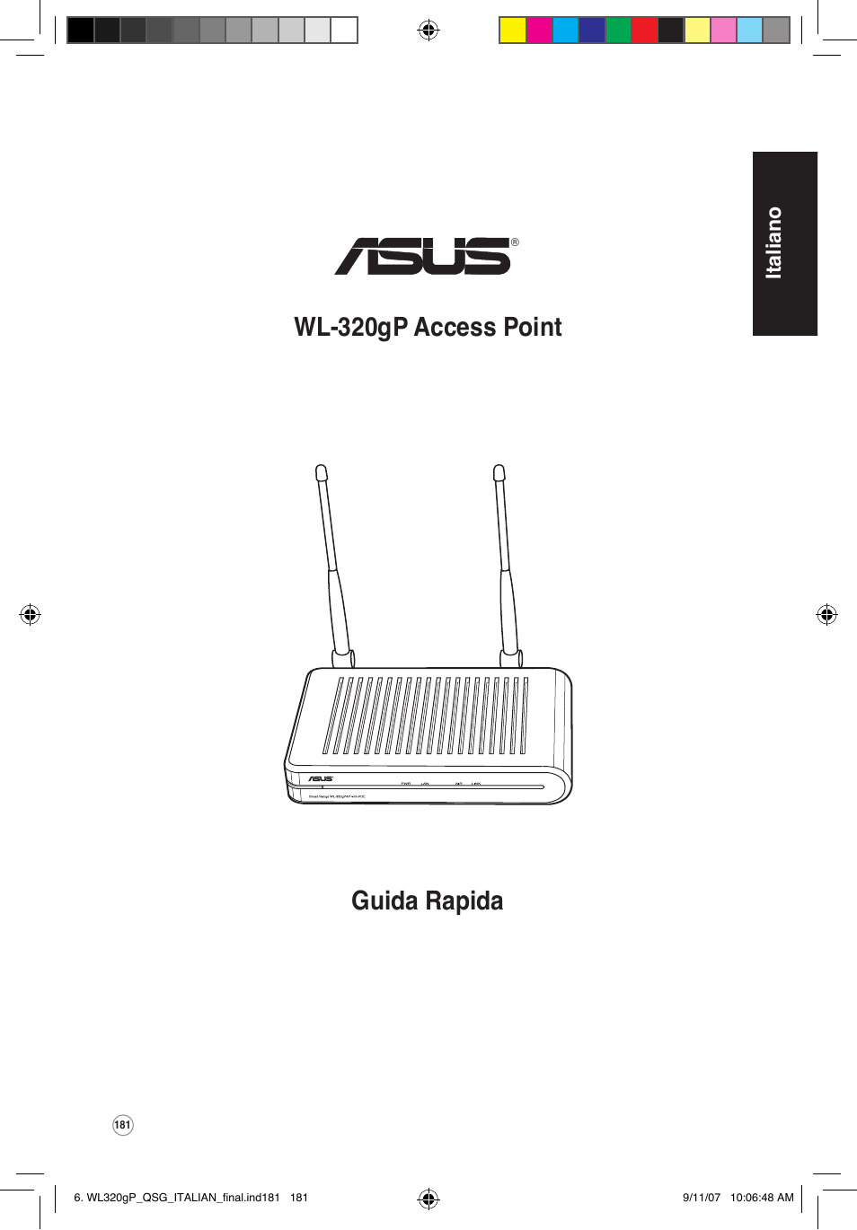 Guida rapida wl-320gp access point, Italiano | Asus WL-320gP User Manual | Page 182 / 361