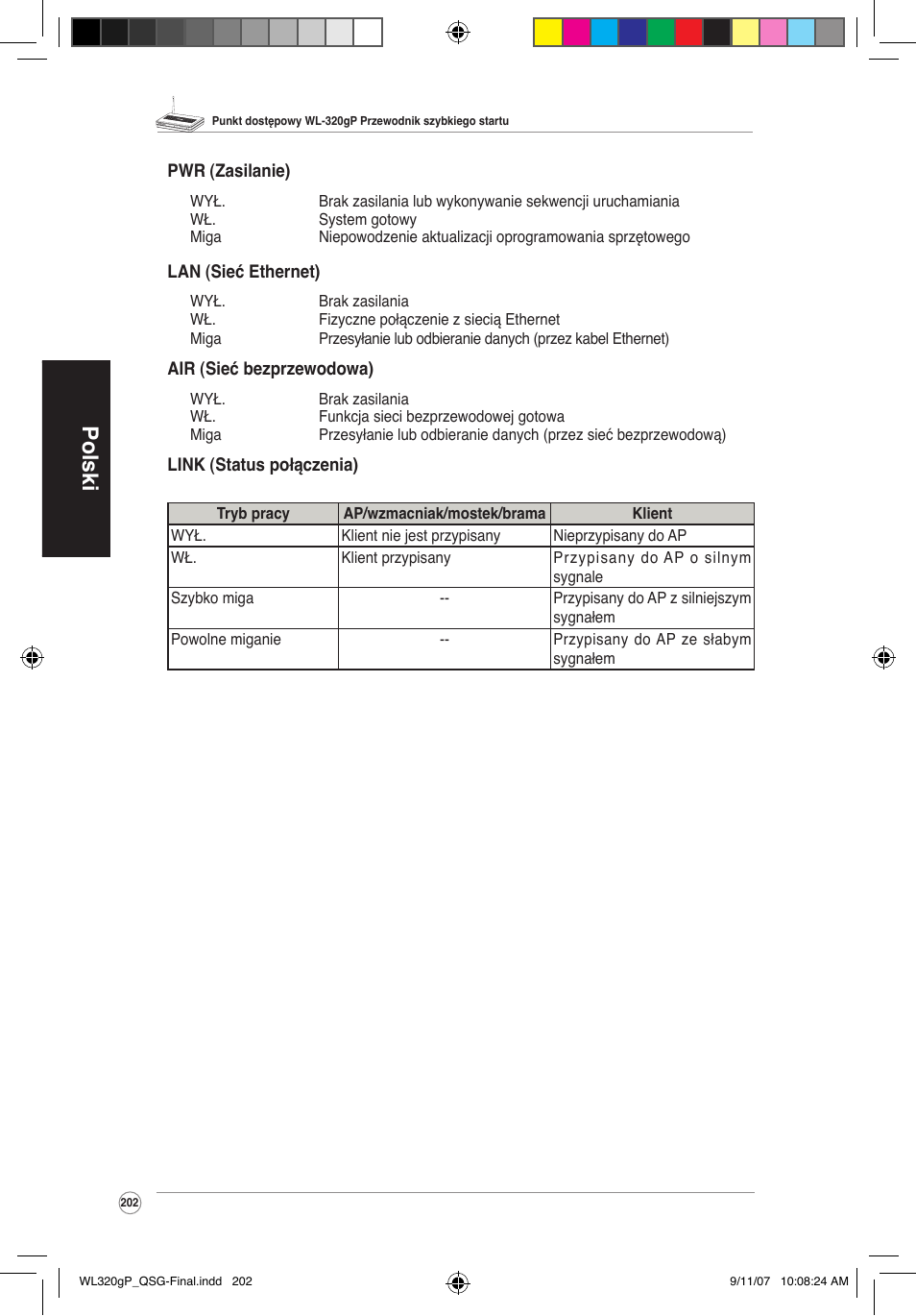 Polski | Asus WL-320gP User Manual | Page 203 / 361