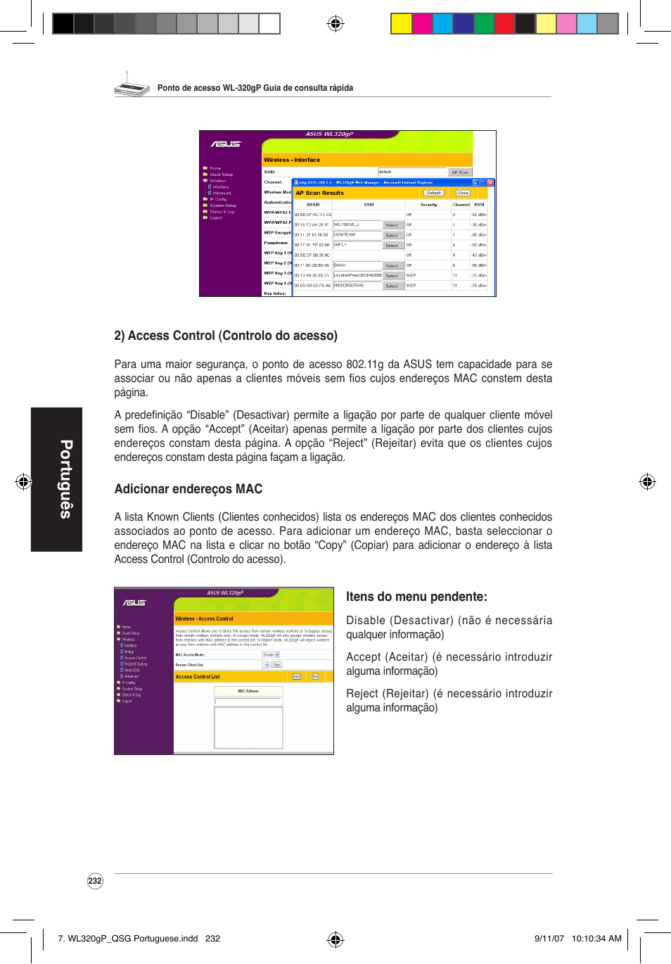 Português | Asus WL-320gP User Manual | Page 233 / 361