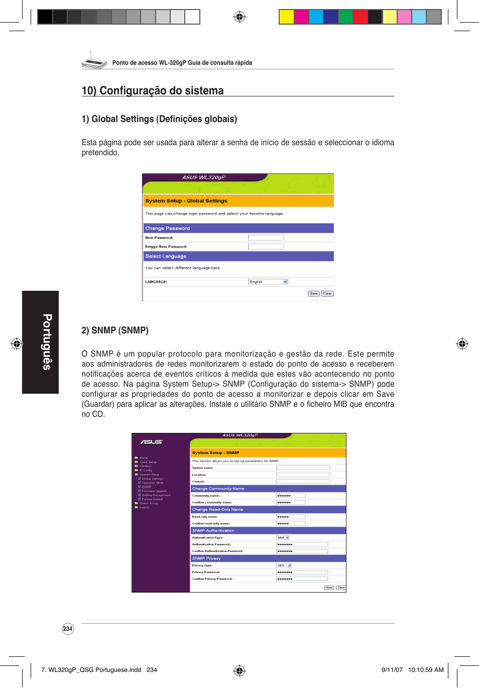 Português 10) configuração do sistema | Asus WL-320gP User Manual | Page 235 / 361