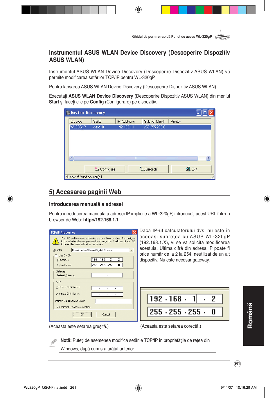 Română, 5) accesarea paginii web | Asus WL-320gP User Manual | Page 262 / 361