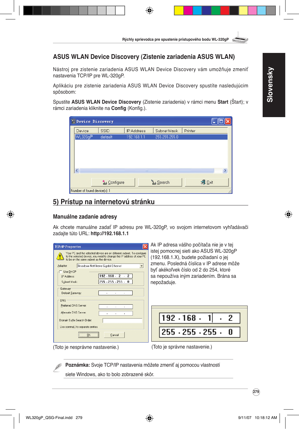 Slovensky, 5) prístup na internetovú stránku | Asus WL-320gP User Manual | Page 280 / 361