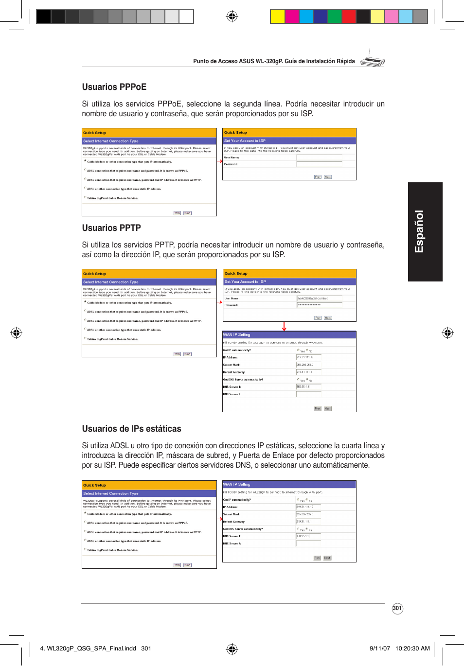 Español | Asus WL-320gP User Manual | Page 302 / 361
