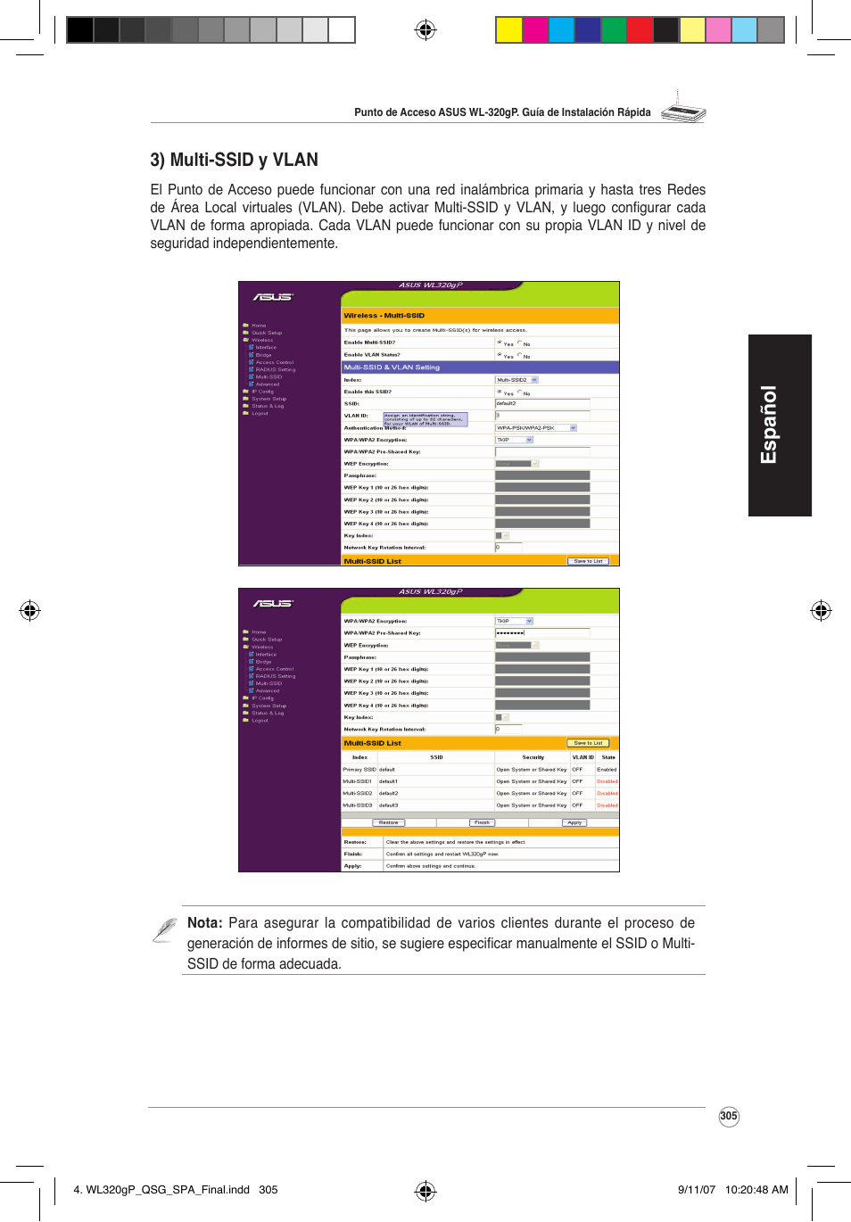 Español, 3) multi-ssid y vlan | Asus WL-320gP User Manual | Page 306 / 361