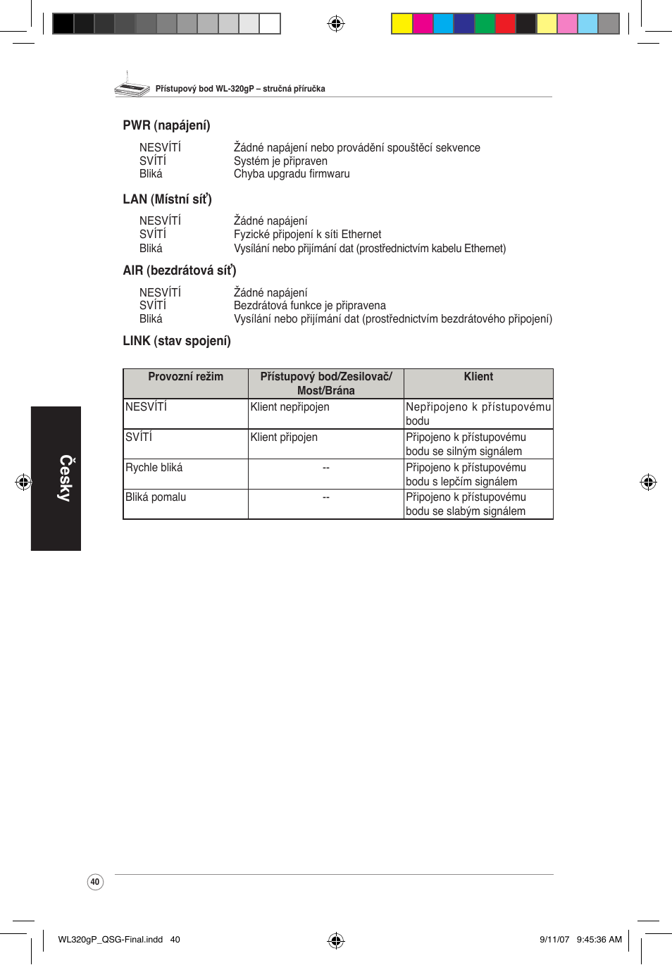 Česky | Asus WL-320gP User Manual | Page 41 / 361