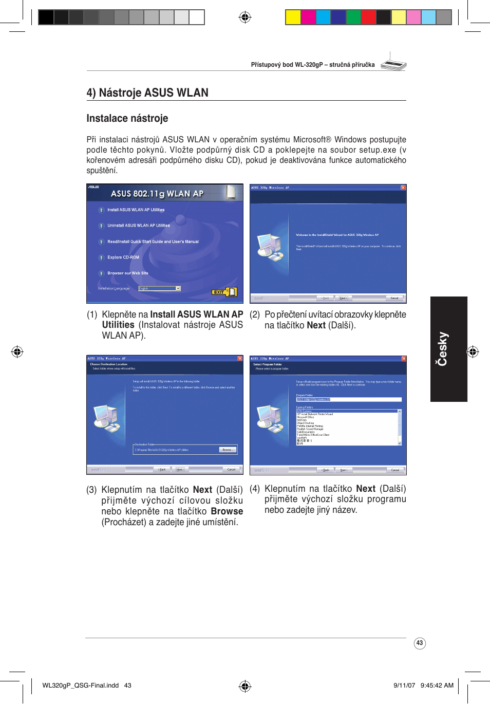 Česky 4) nástroje asus wlan | Asus WL-320gP User Manual | Page 44 / 361