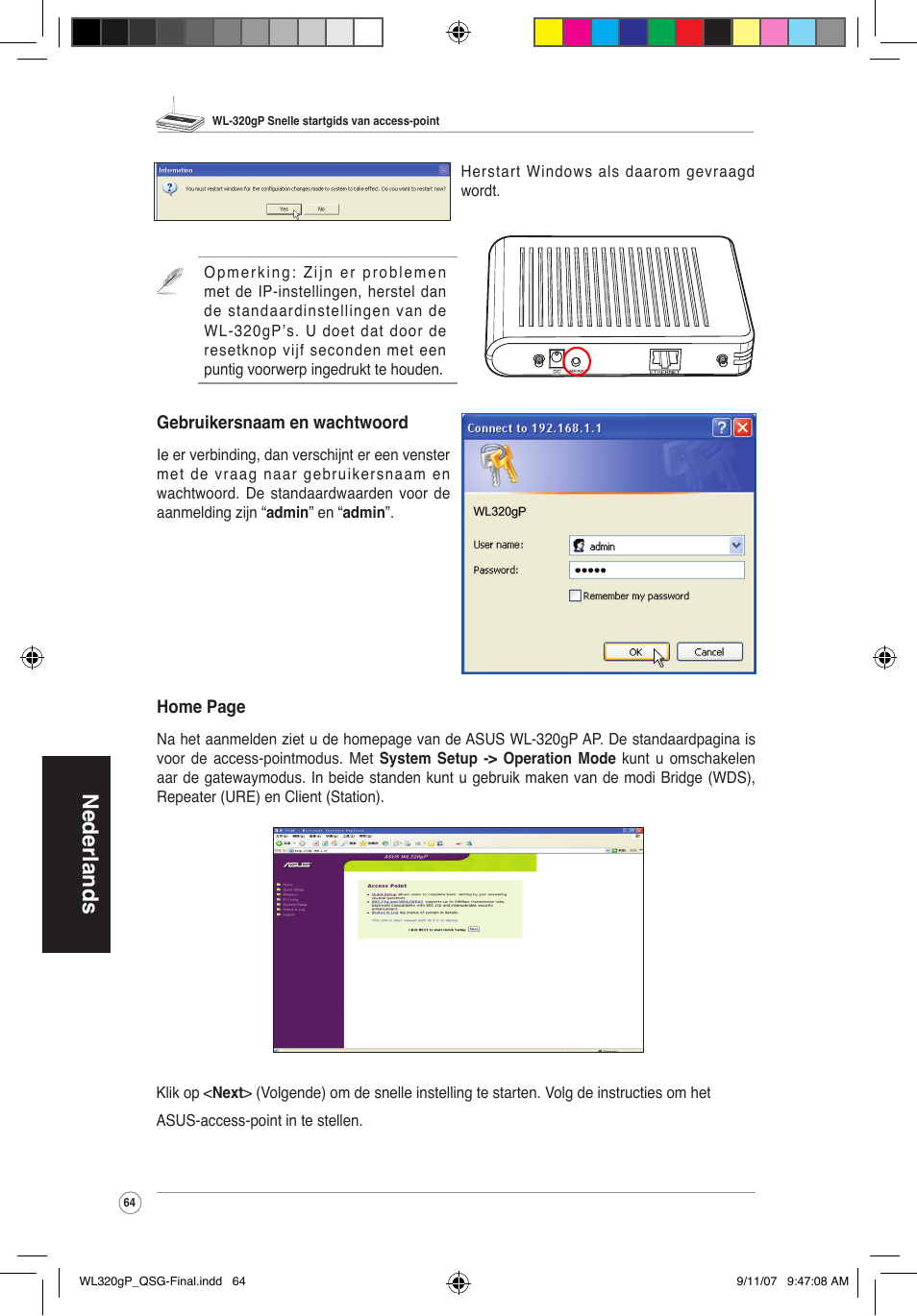 Nederlands | Asus WL-320gP User Manual | Page 65 / 361