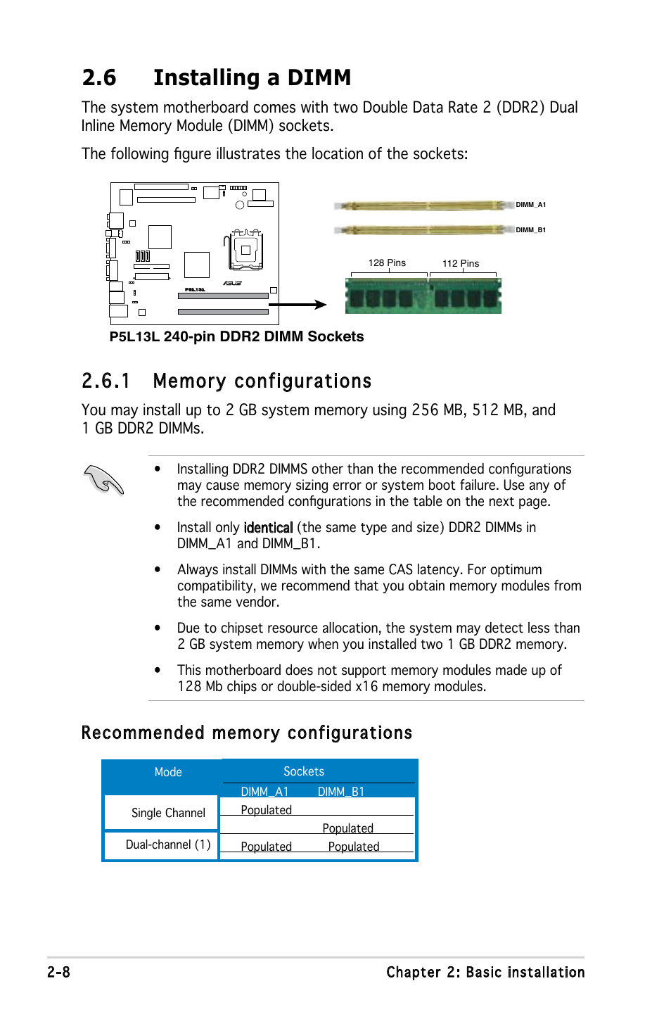 6 installing a dimm | Asus T3-P5945GC User Manual | Page 24 / 79