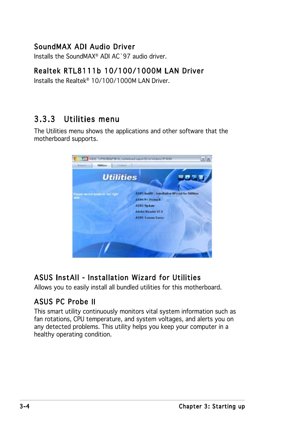 3 utilities menu | Asus T3-P5945GC User Manual | Page 37 / 79