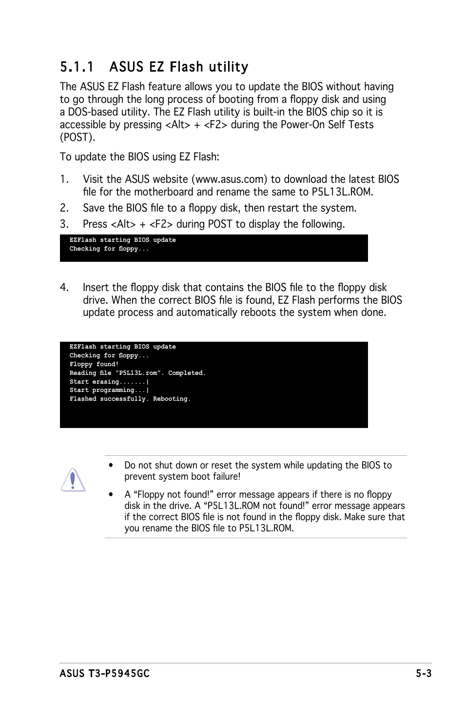 1 asus ez flash utility | Asus T3-P5945GC User Manual | Page 50 / 79