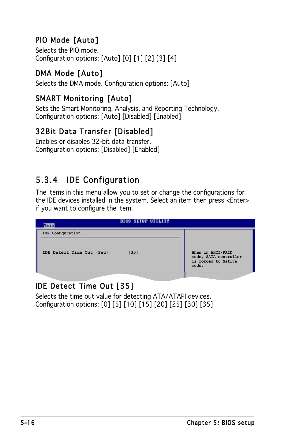 4 ide configuration, Pio mode [auto, Dma mode [auto | Smart monitoring [auto, 32bit data transfer [disabled, Ide detect time out [35 | Asus T3-P5945GC User Manual | Page 63 / 79