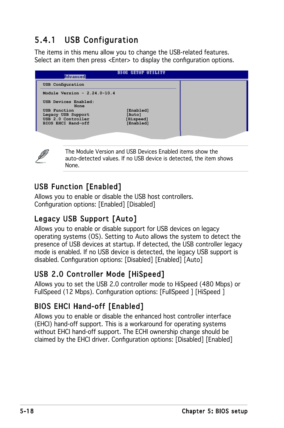 1 usb configuration, Usb function [enabled, Legacy usb support [auto | Usb 2.0 controller mode [hispeed, Bios ehci hand-off [enabled | Asus T3-P5945GC User Manual | Page 65 / 79