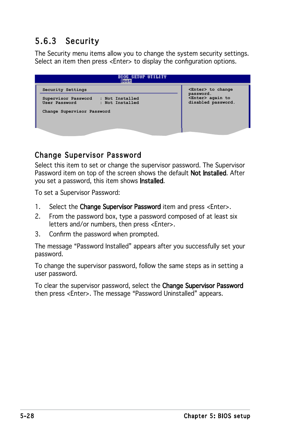 3 security, Change supervisor password | Asus T3-P5945GC User Manual | Page 75 / 79