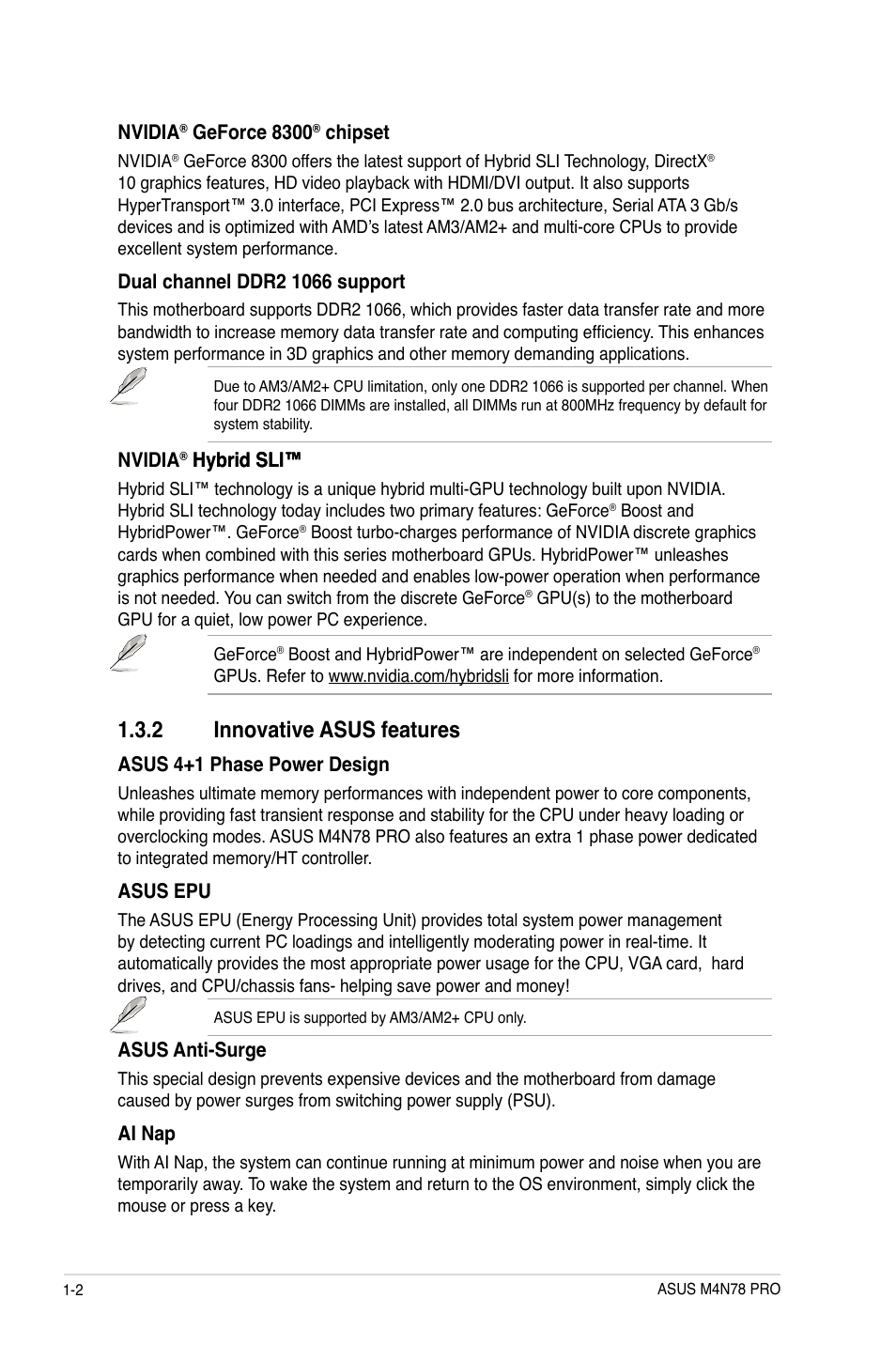 2 innovative asus features | Asus M4N78 Pro User Manual | Page 12 / 64