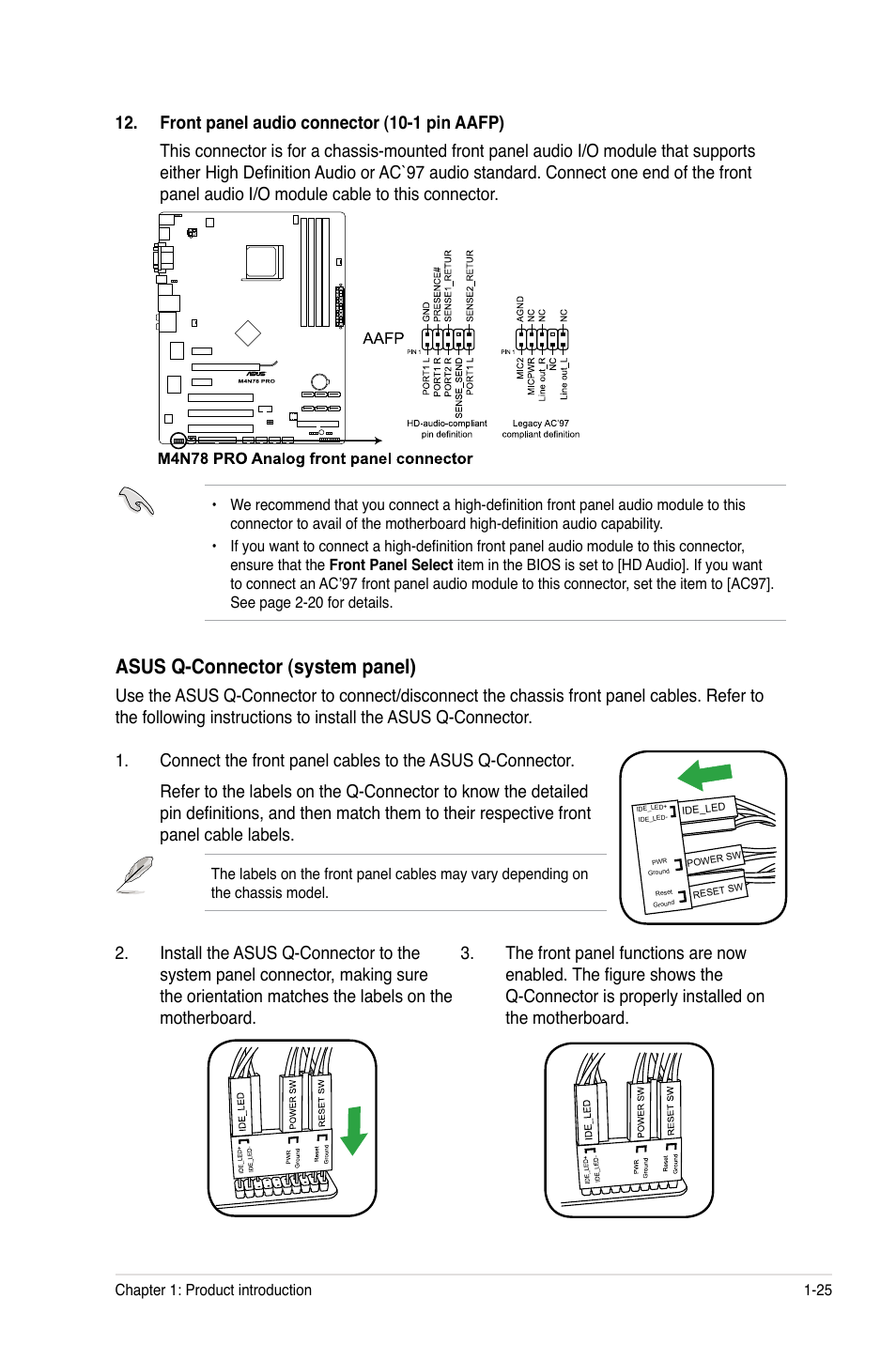 Asus q-connector (system panel) | Asus M4N78 Pro User Manual | Page 35 / 64
