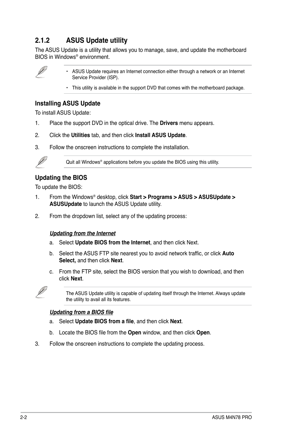 2 asus update utility | Asus M4N78 Pro User Manual | Page 38 / 64