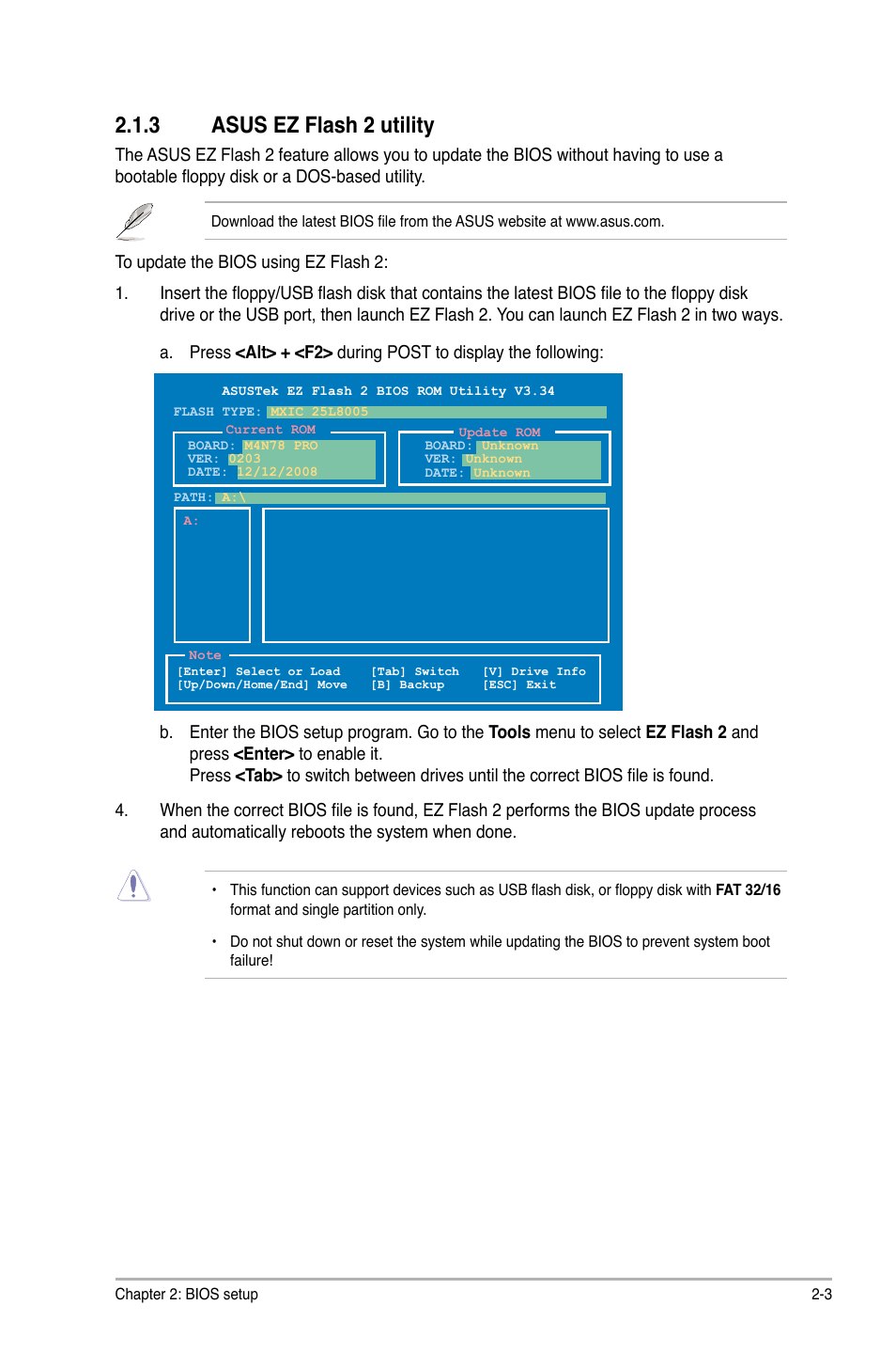 3 asus ez flash 2 utility | Asus M4N78 Pro User Manual | Page 39 / 64