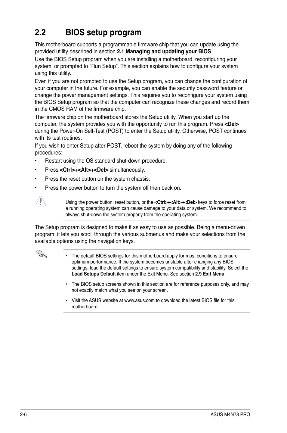 2 bios setup program | Asus M4N78 Pro User Manual | Page 42 / 64