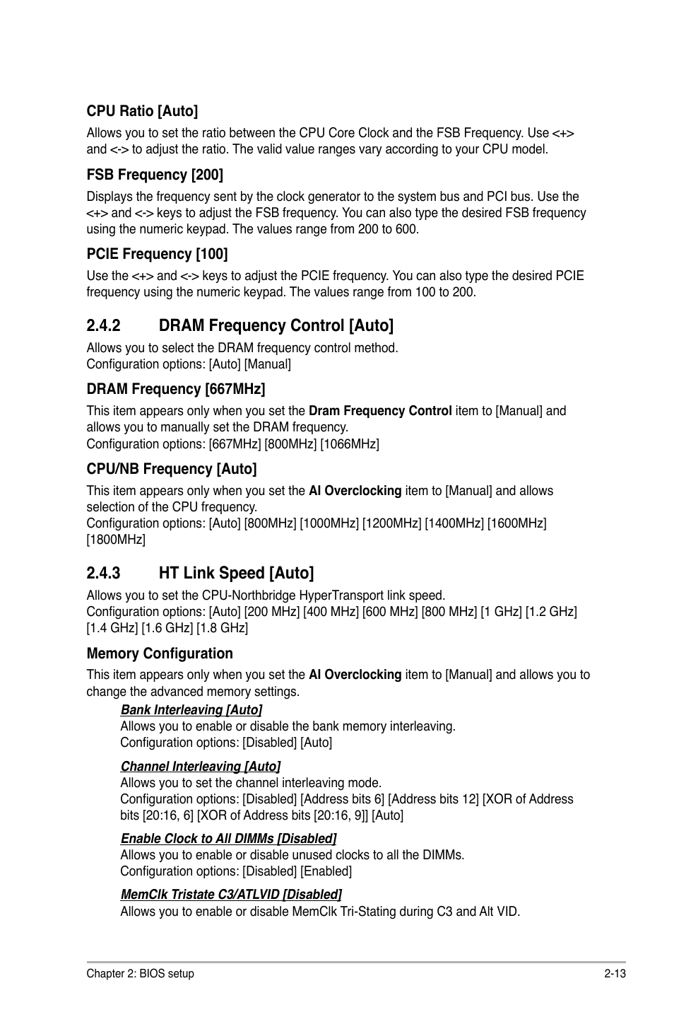 2 dram frequency control [auto, 3 ht link speed [auto | Asus M4N78 Pro User Manual | Page 49 / 64