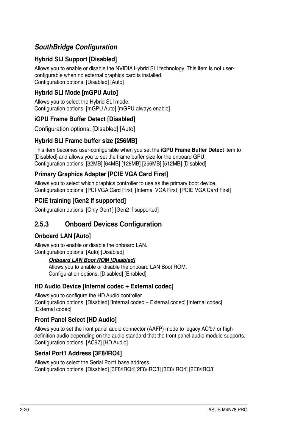 Southbridge configuration, 3 onboard devices configuration | Asus M4N78 Pro User Manual | Page 56 / 64