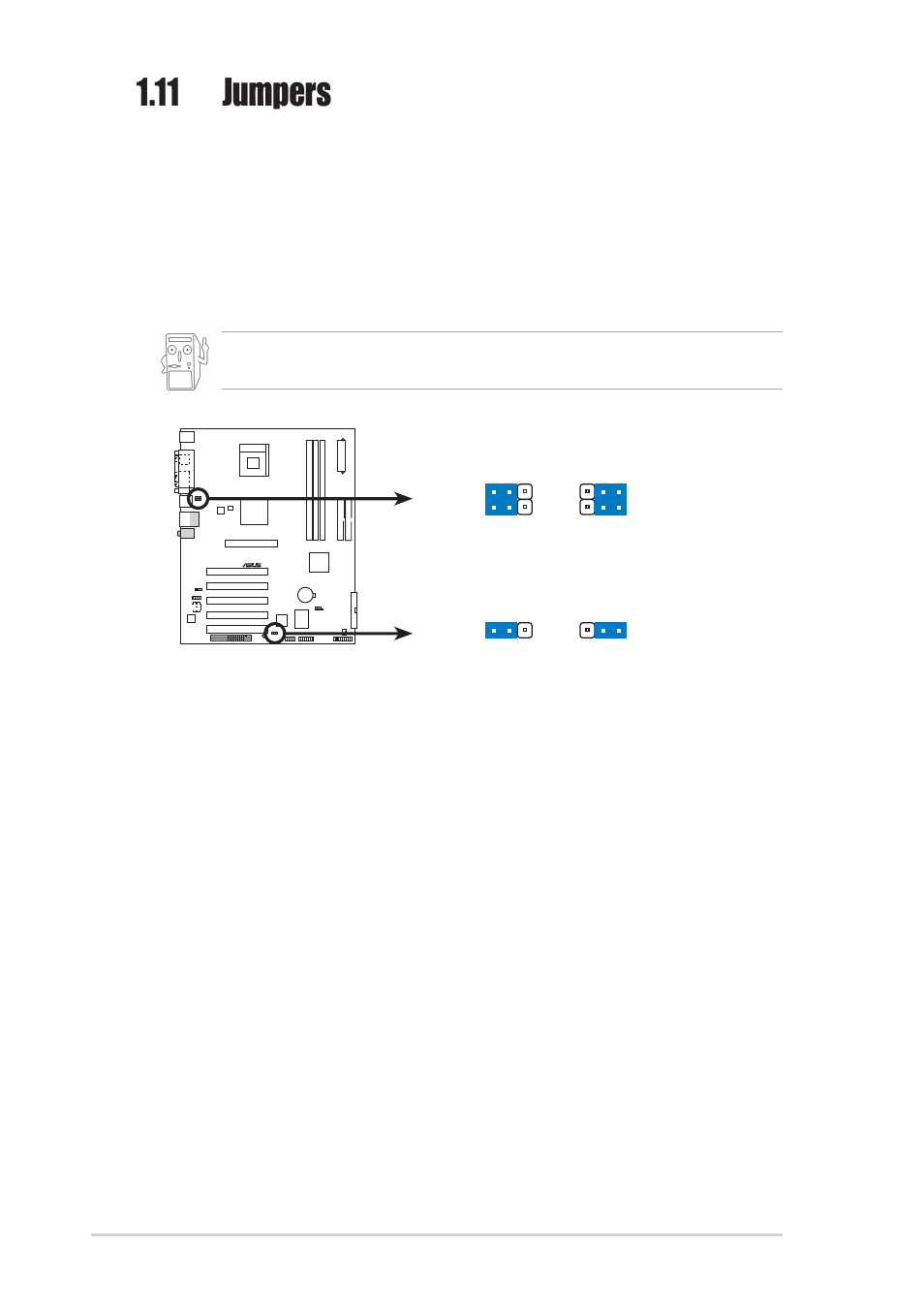 11 jumpers, 16 chapter 1: product introduction | Asus P4S800 User Manual | Page 26 / 66