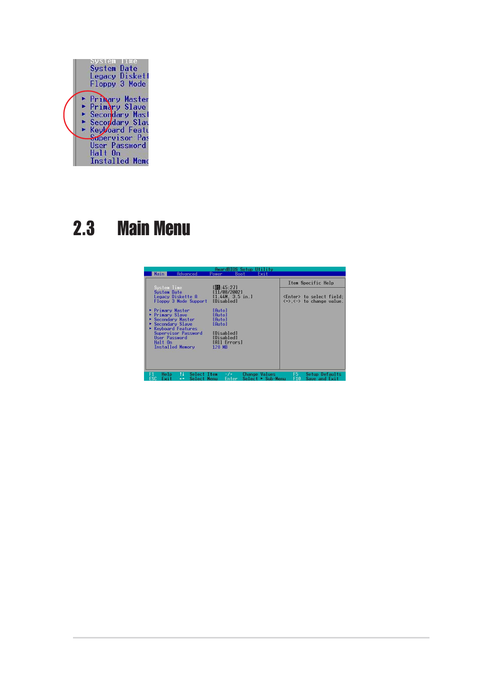 3 main menu | Asus P4S800 User Manual | Page 43 / 66