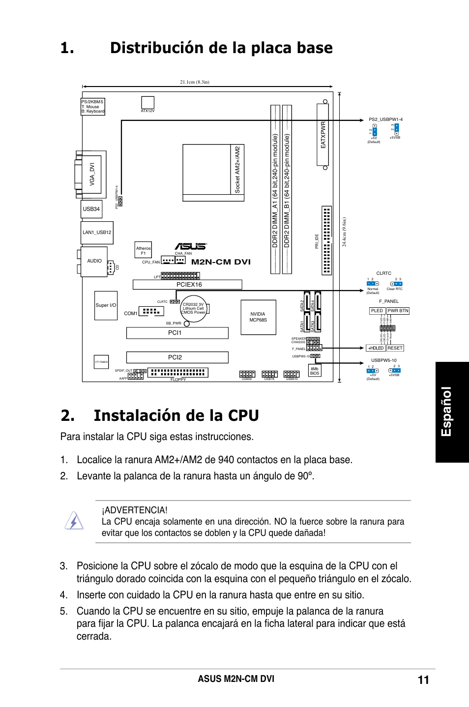 Español, Asus m2n-cm dvi, Socke tam2 | M2n-cm dvi | Asus M2N-CM DVI User Manual | Page 11 / 38