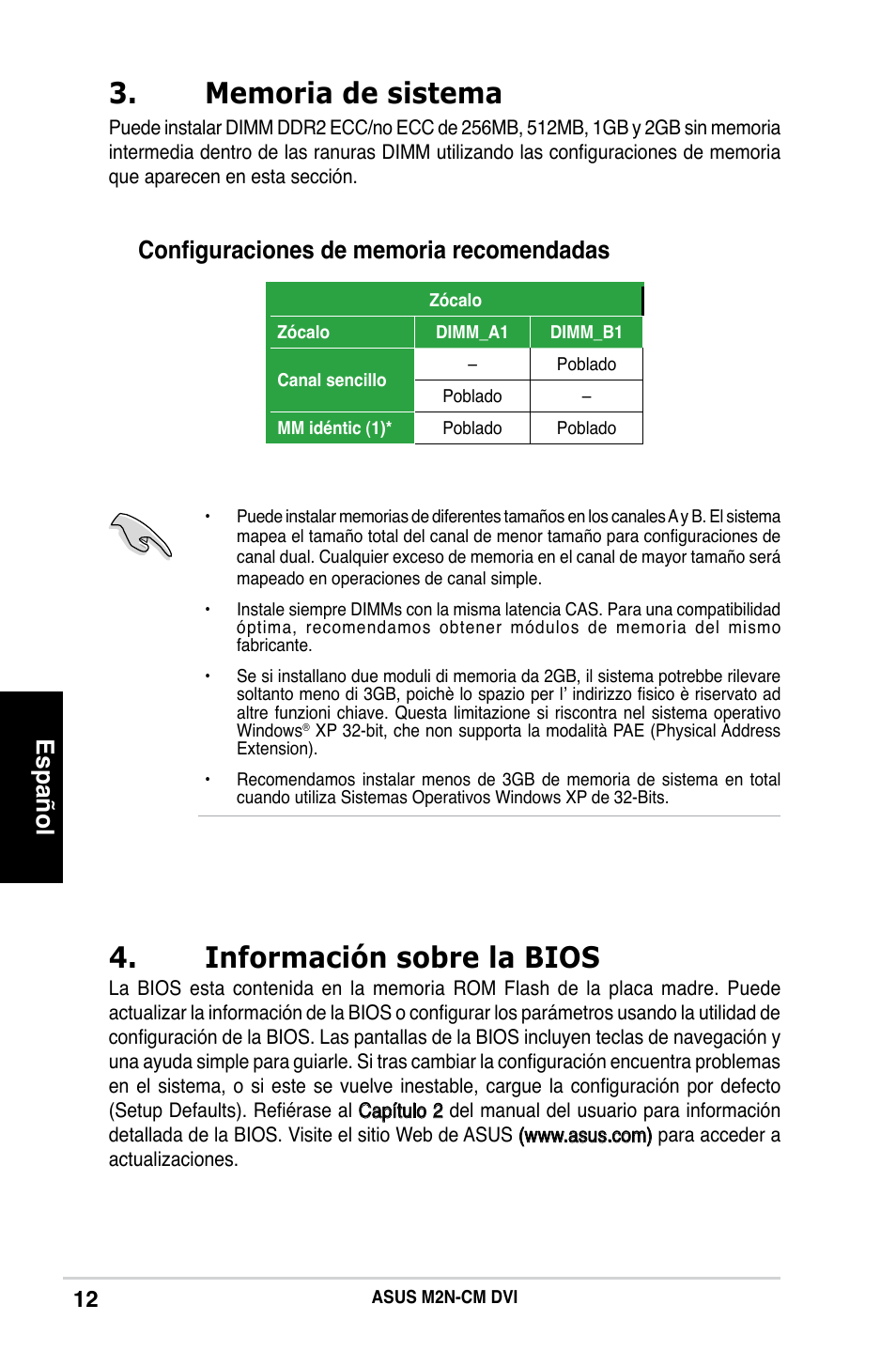 Información sobre la bios, Español | Asus M2N-CM DVI User Manual | Page 12 / 38