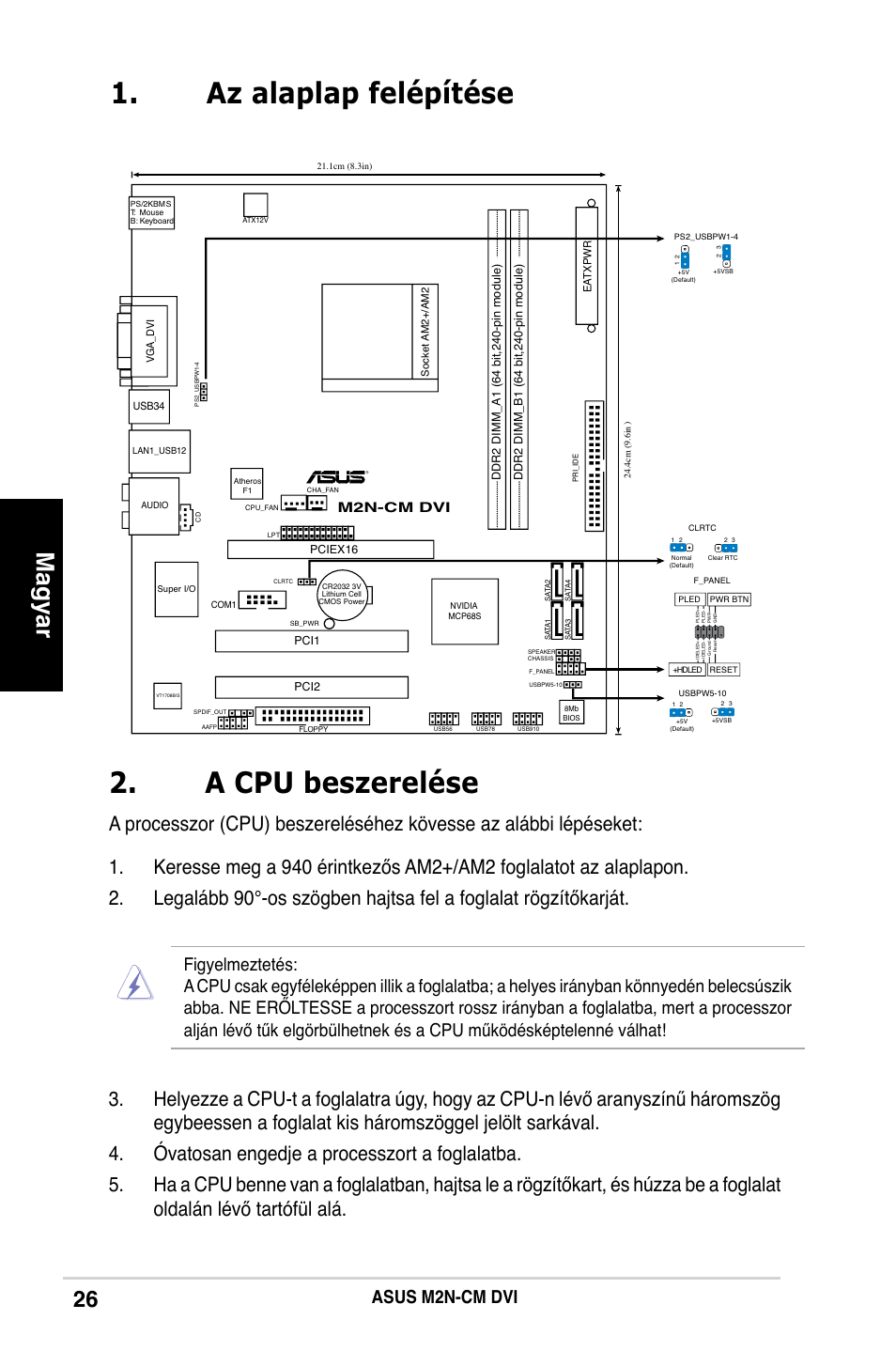 A cpu beszerelése, Az alaplap felépítése, Magyar | Asus m2n-cm dvi, M2n-cm dvi, Socke tam2 | Asus M2N-CM DVI User Manual | Page 26 / 38