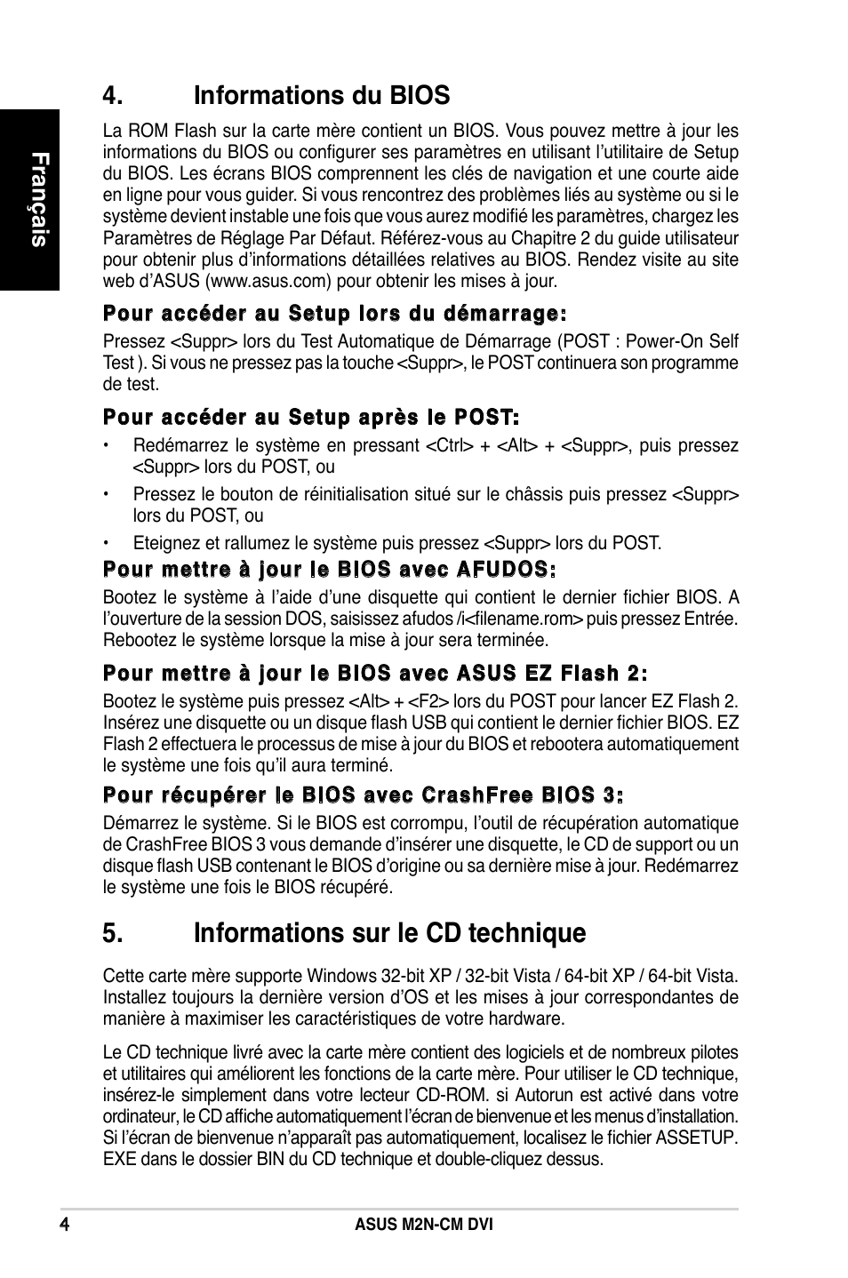 Informations sur le cd technique, Informations du bios, Français | Asus M2N-CM DVI User Manual | Page 4 / 38