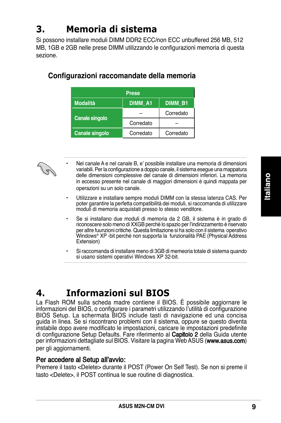 Informazioni sul bios | Asus M2N-CM DVI User Manual | Page 9 / 38