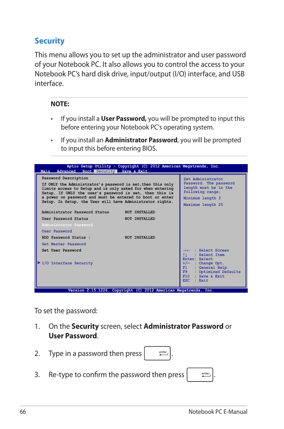 Security | Asus 1015E User Manual | Page 66 / 98