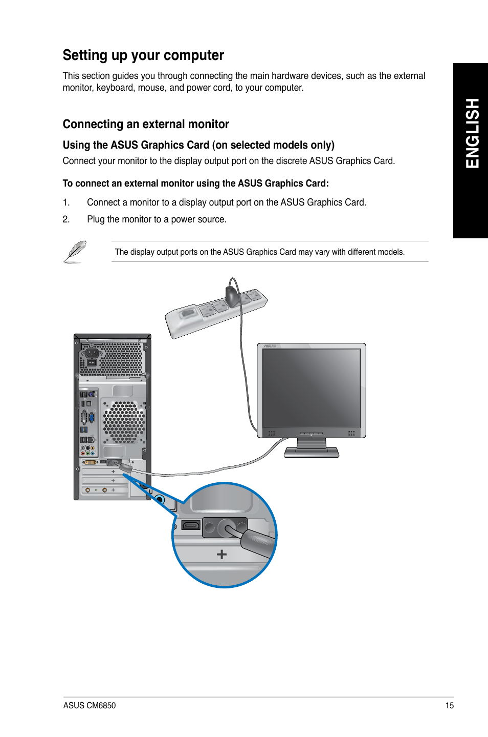 Setting up your computer, En g lis h en g li sh | Asus CM6850 User Manual | Page 15 / 68