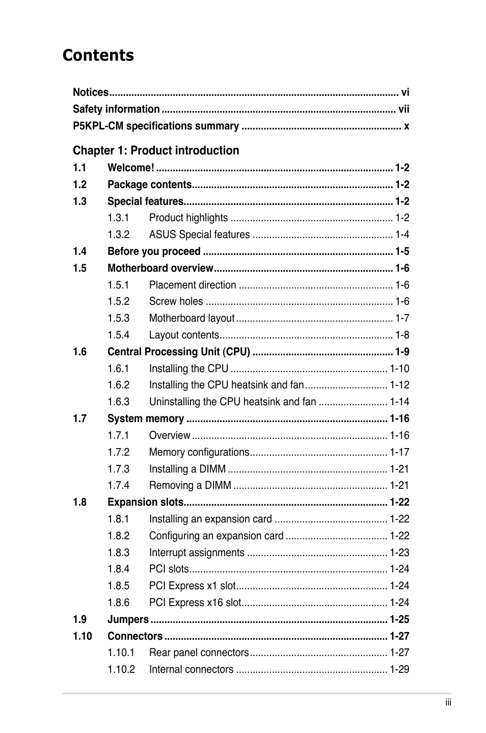 Asus P5KPL-CM User Manual | Page 3 / 90