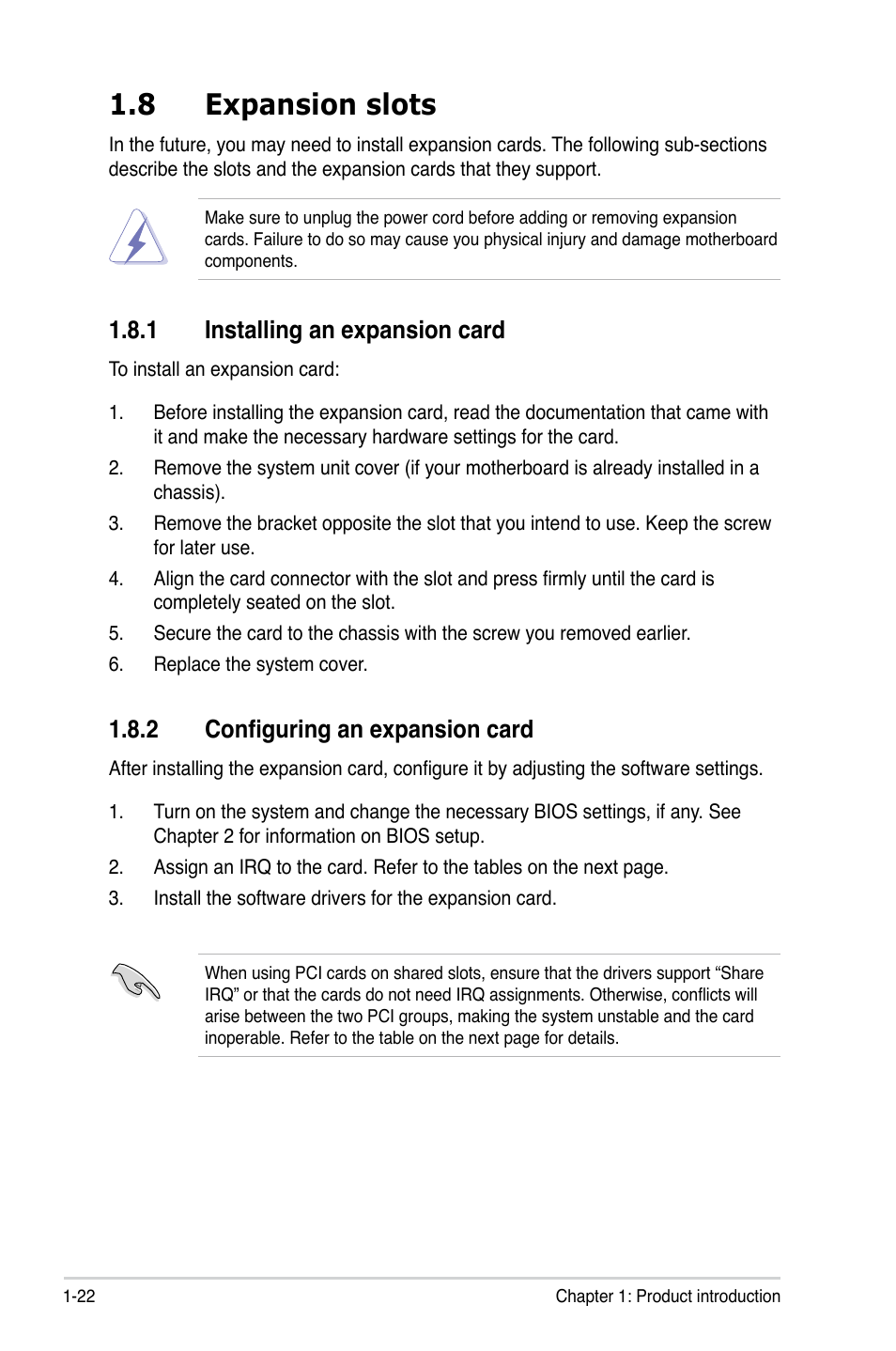 8 expansion slots, 1 installing an expansion card, 2 configuring an expansion card | Asus P5KPL-CM User Manual | Page 34 / 90