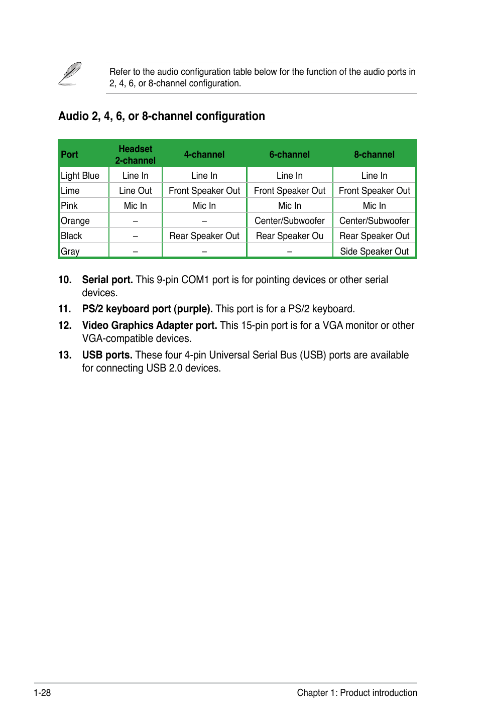 Audio 2, 4, 6, or 8-channel configuration | Asus P5KPL-CM User Manual | Page 40 / 90