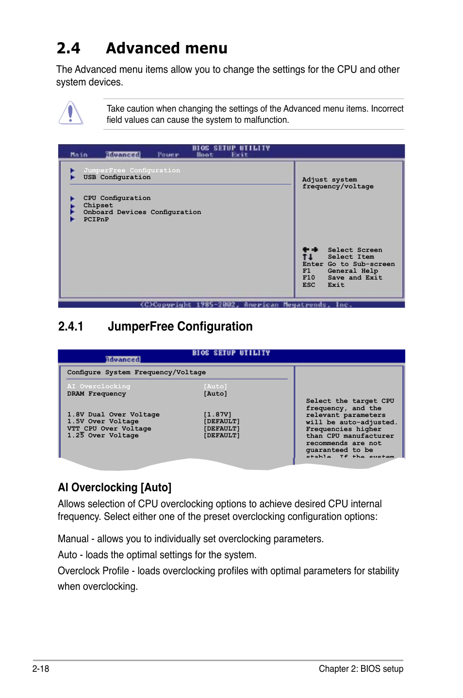 4 advanced menu, 1 jumperfree configuration, Ai overclocking [auto | Asus P5KPL-CM User Manual | Page 66 / 90