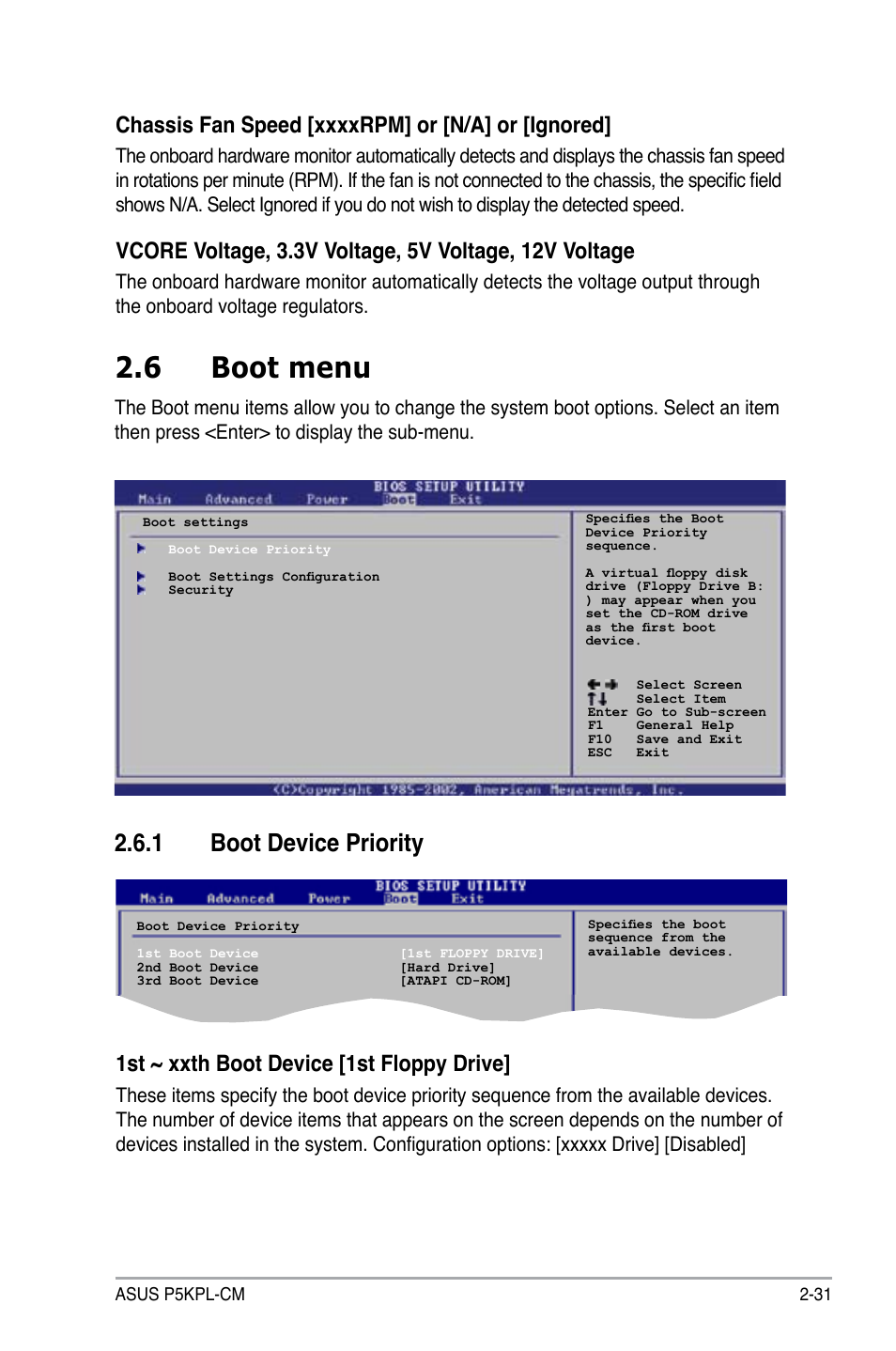 6 boot menu, 1 boot device priority, 1st ~ xxth boot device [1st floppy drive | Asus P5KPL-CM User Manual | Page 79 / 90