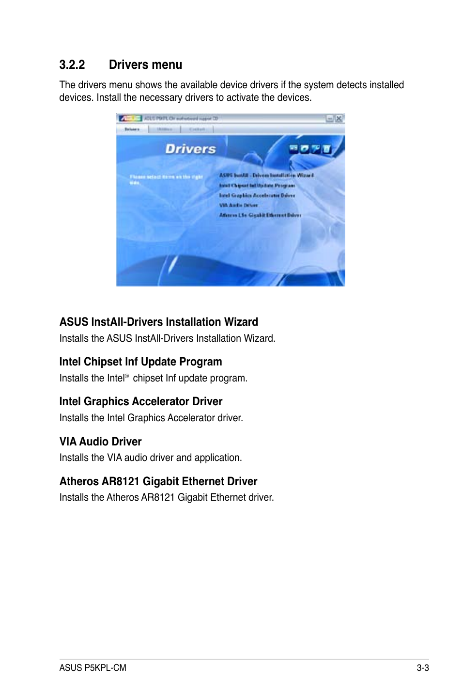 2 drivers menu | Asus P5KPL-CM User Manual | Page 87 / 90
