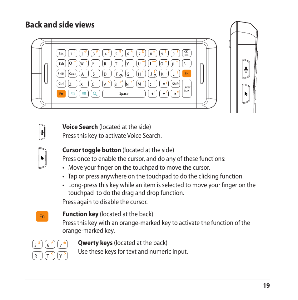 Back and side views | Asus CUBE with Google TV User Manual | Page 19 / 66