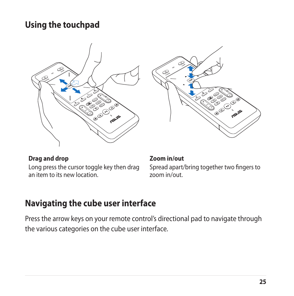 Using the touchpad, Navigating the cube user interface | Asus CUBE with Google TV User Manual | Page 25 / 66