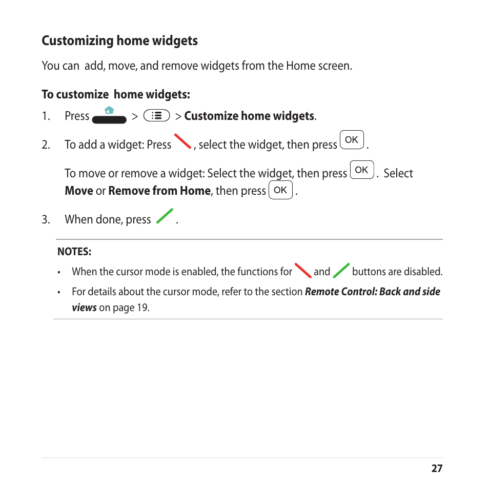 Customizing home widgets | Asus CUBE with Google TV User Manual | Page 27 / 66