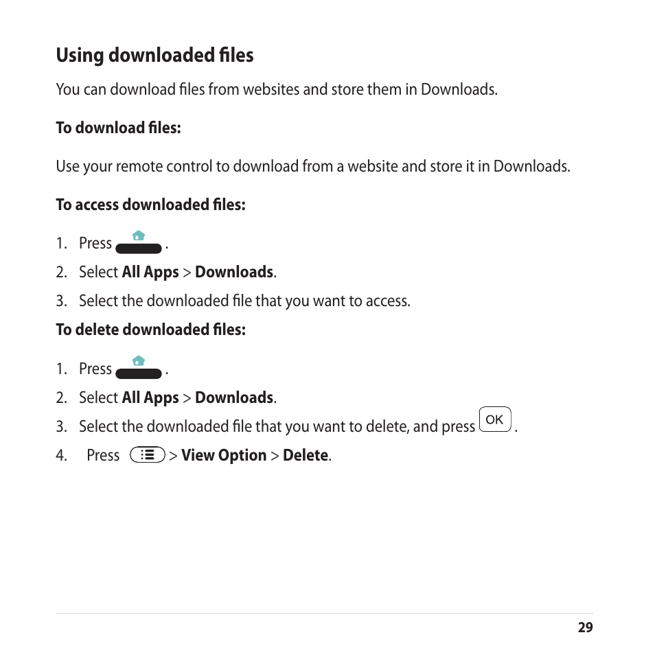 Using downloaded files | Asus CUBE with Google TV User Manual | Page 29 / 66