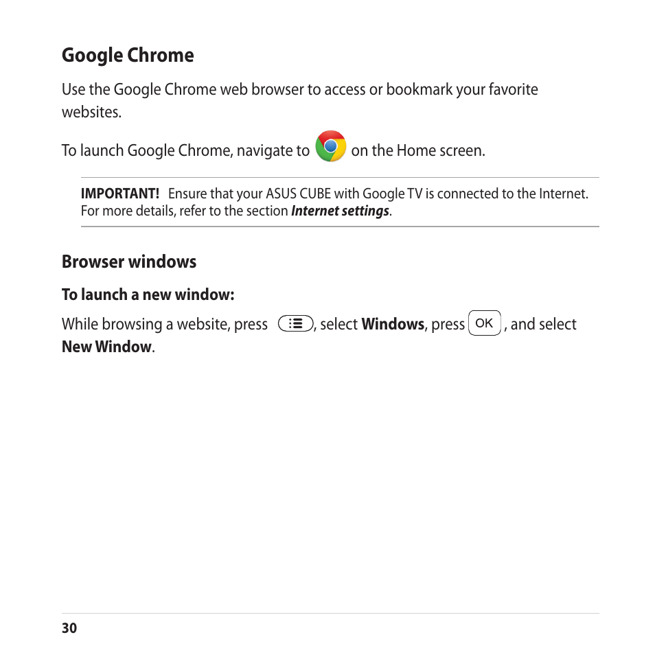 Google chrome, Browser windows | Asus CUBE with Google TV User Manual | Page 30 / 66