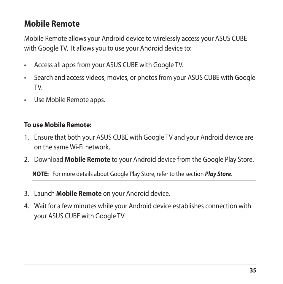 Mobile remote | Asus CUBE with Google TV User Manual | Page 35 / 66