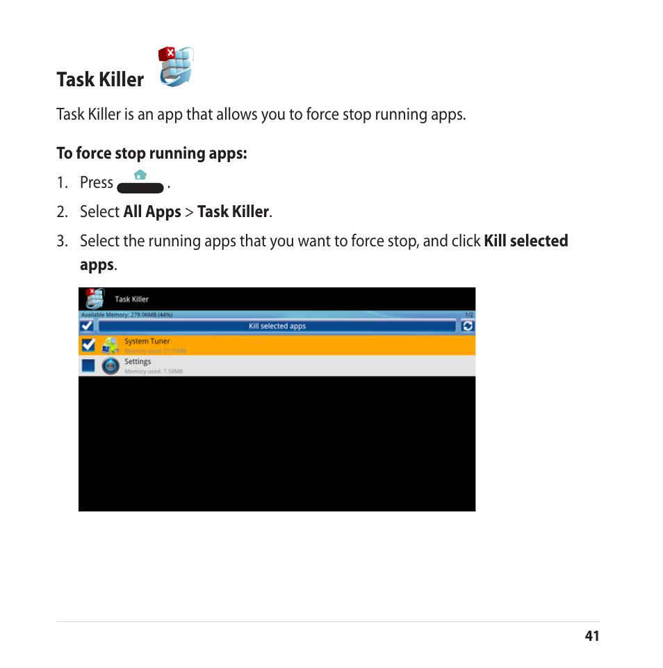 Task killer | Asus CUBE with Google TV User Manual | Page 41 / 66