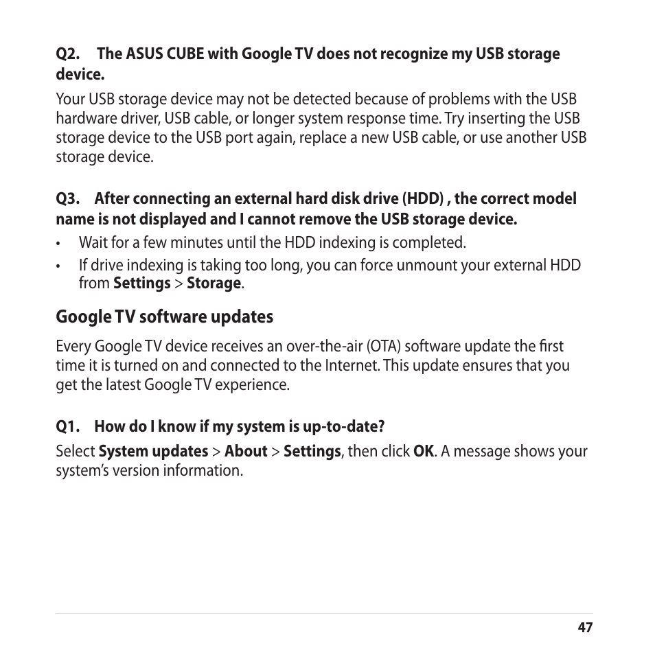 Google tv software updates | Asus CUBE with Google TV User Manual | Page 47 / 66