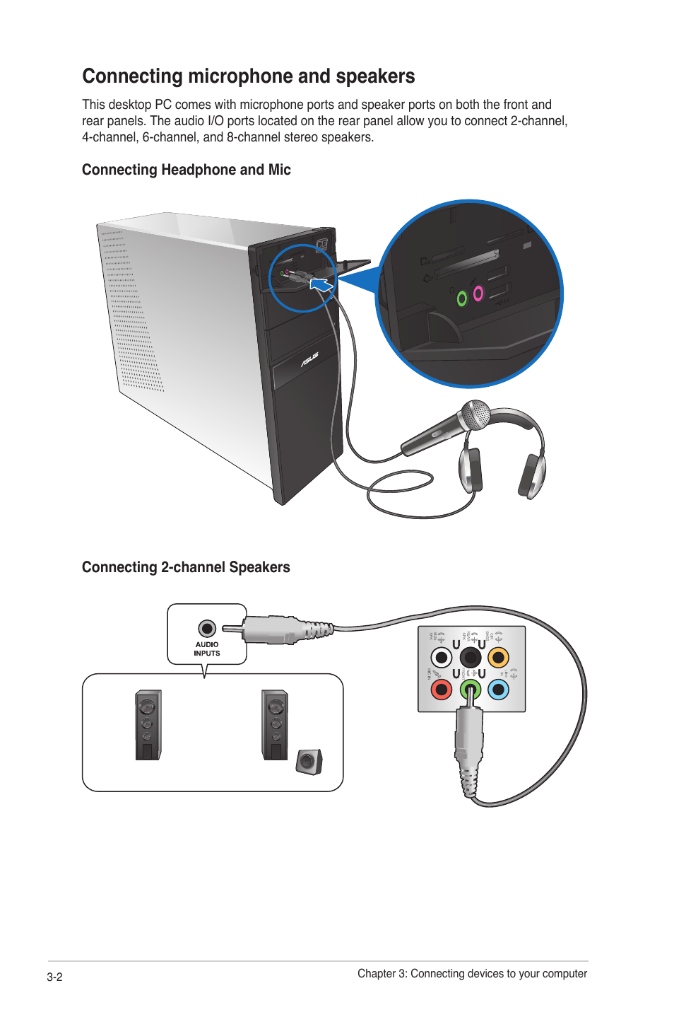 Connecting microphone and speakers, Connecting microphone and speakers -2 | Asus CG5270 User Manual | Page 34 / 71